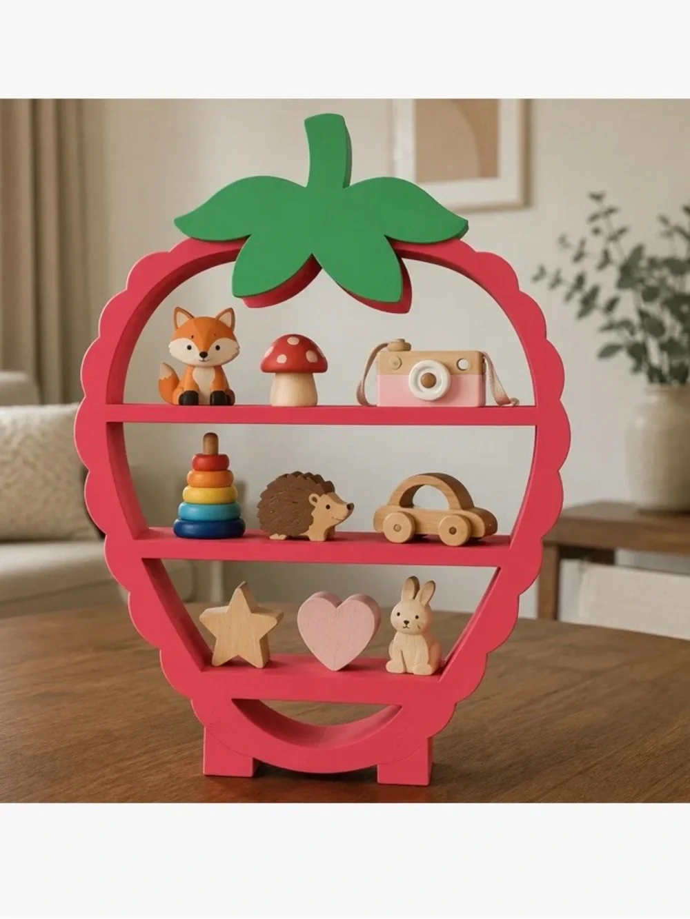 Cute Strawberry Shelf Small Toy Display - Red & Green
